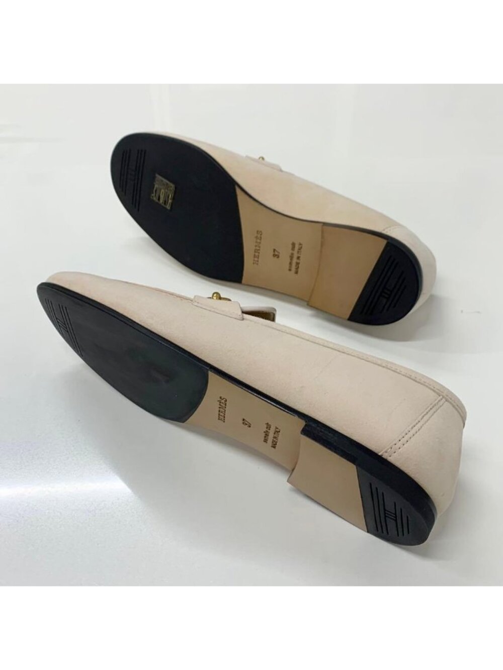 Hermes Colette Suede Roulis Buckle Moccasins Loafers Pink Beige - Picture 6 of 10